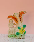 Vintage Occupied Japan Cherub Shell Planter – Hand Painted Porcelain Figural Vase with Gold Trim