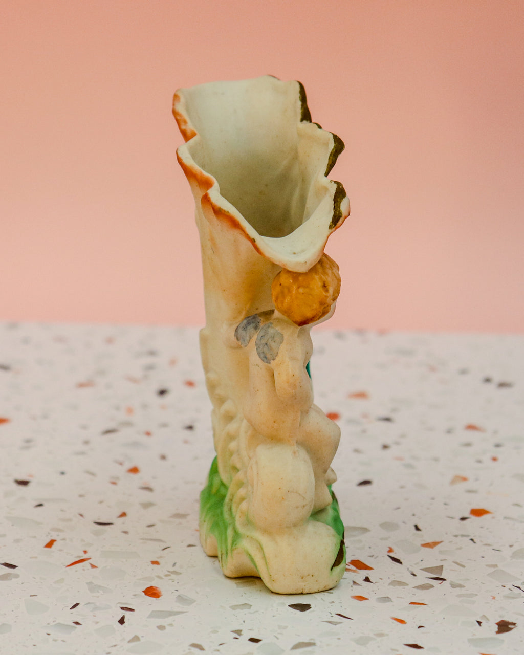 Vintage Occupied Japan Cherub Shell Planter – Hand Painted Porcelain Figural Vase with Gold Trim