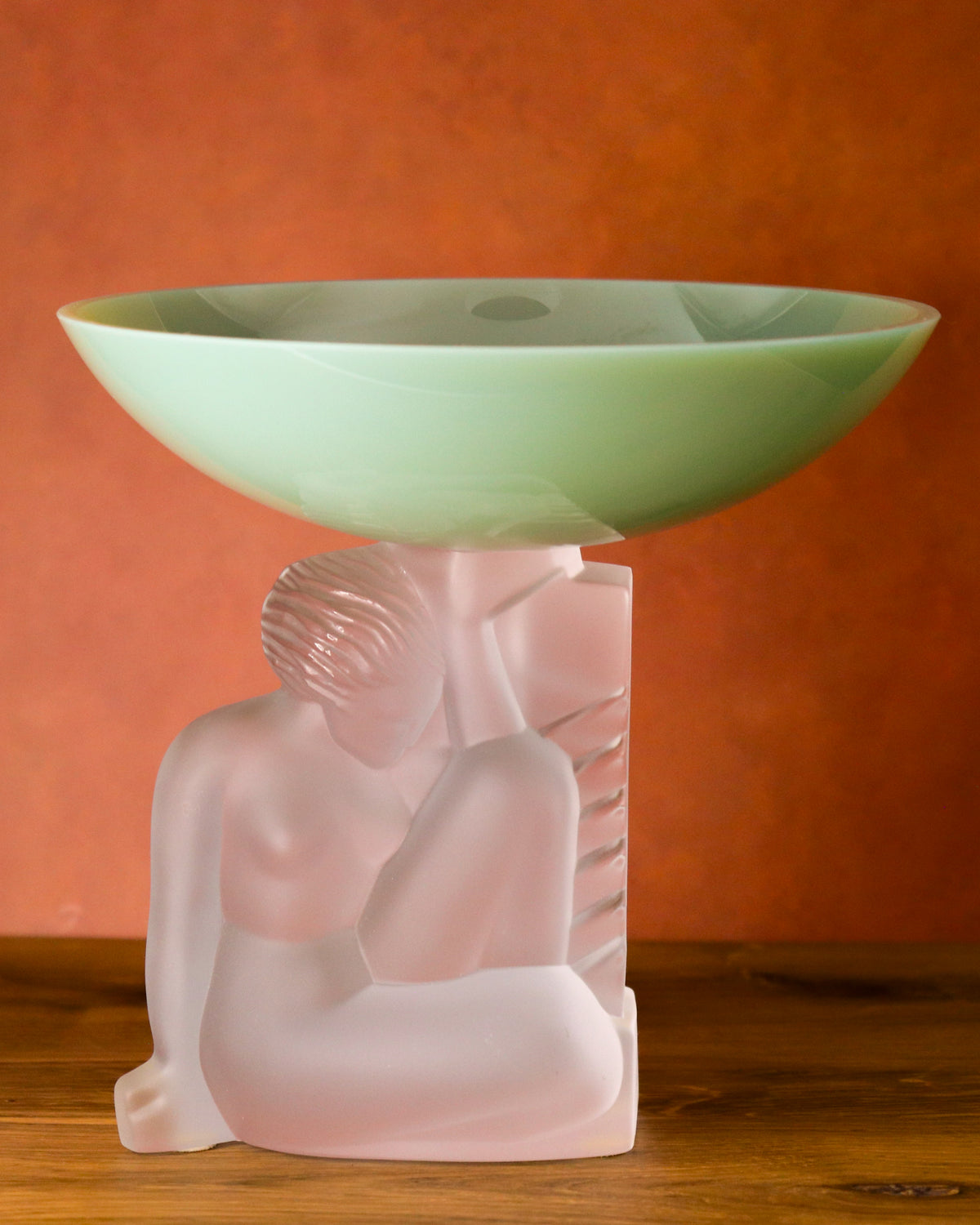 Art Deco Sevres Frosted Crystal Figural Compote Bowl – Nude Lady Centerpiece Pedestal Dish