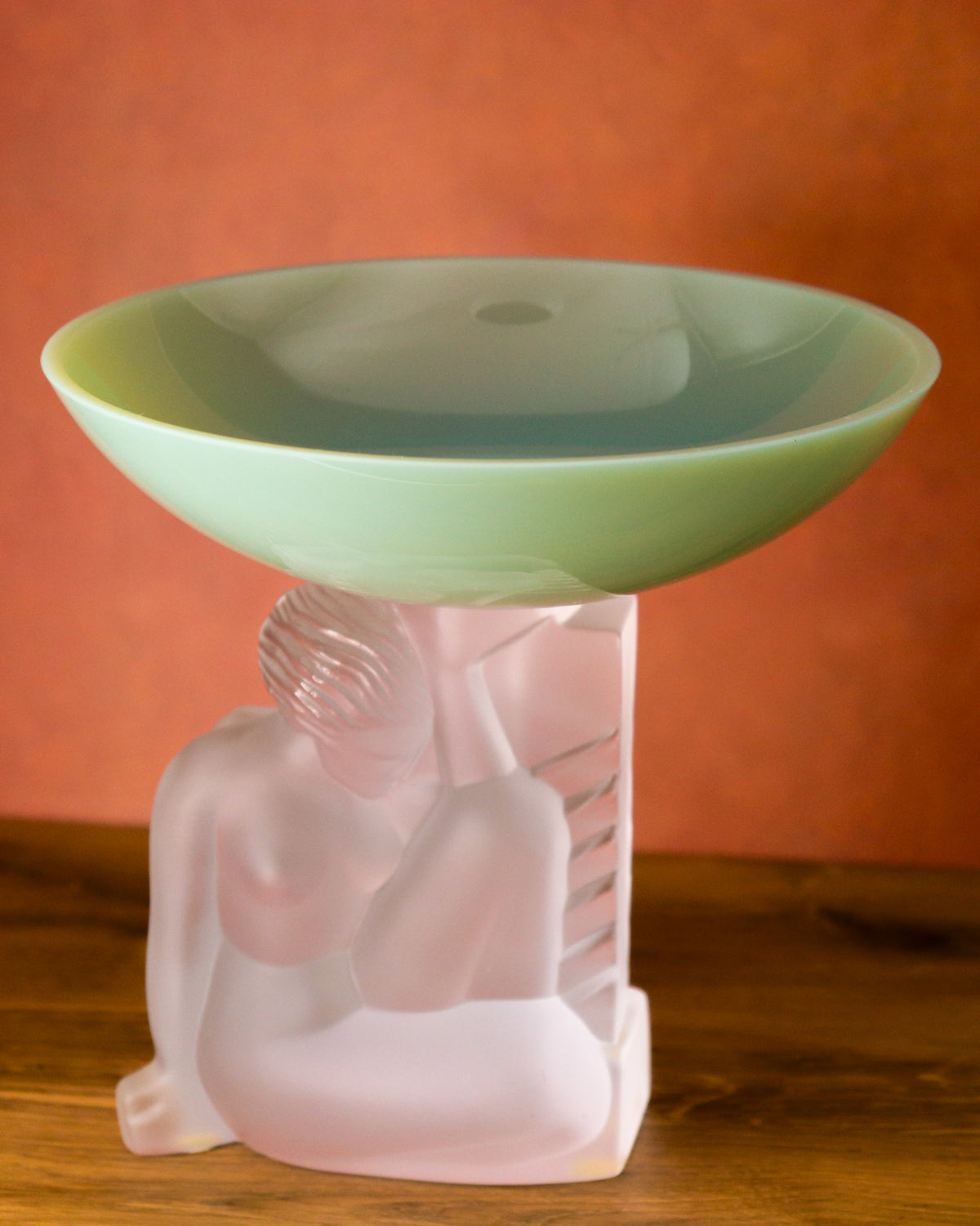 Art Deco Sevres Frosted Crystal Figural Compote Bowl – Nude Lady Centerpiece Pedestal Dish