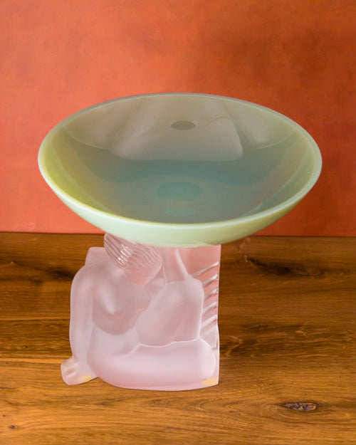 Art Deco Sevres Frosted Crystal Figural Compote Bowl – Nude Lady Centerpiece Pedestal Dish