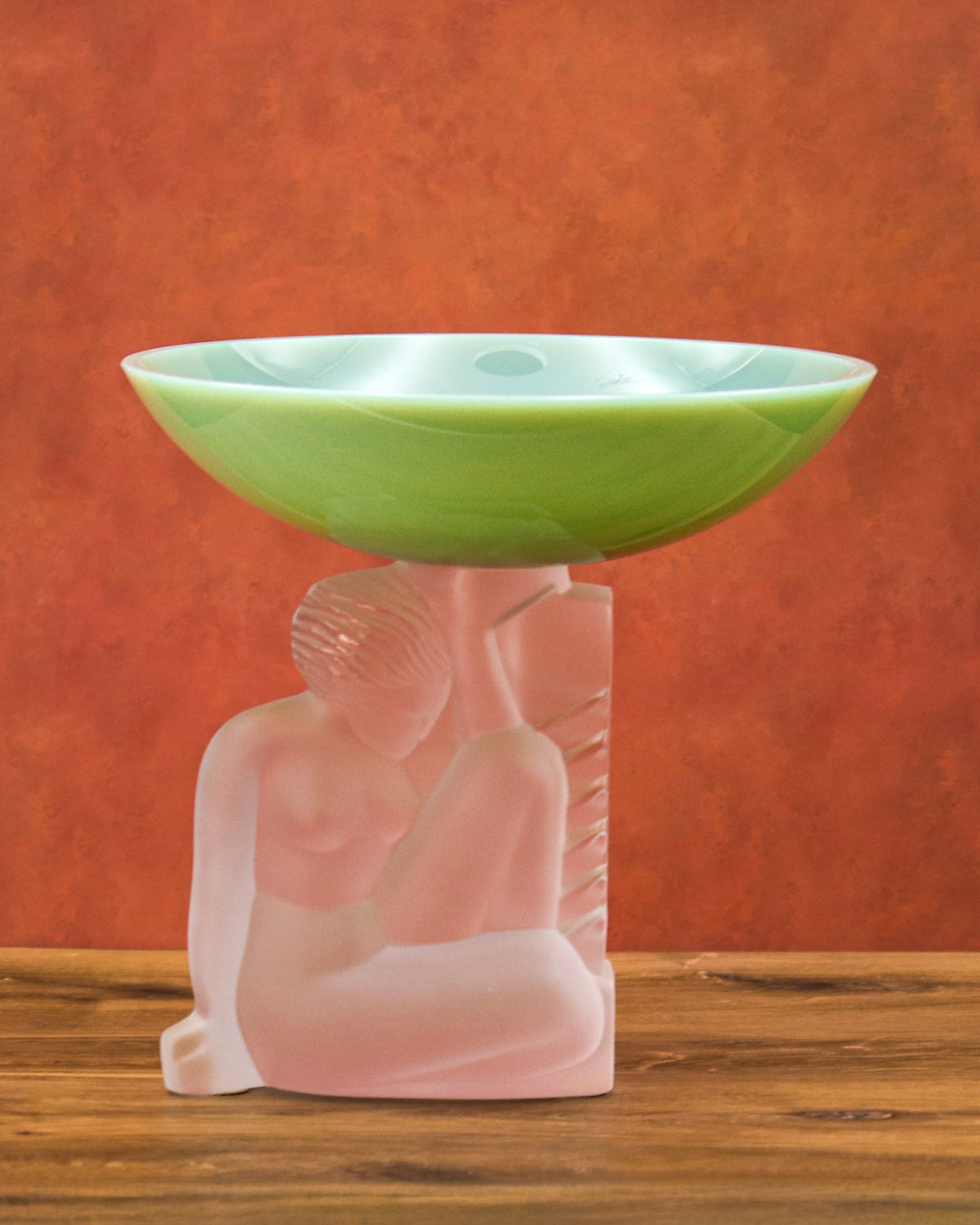 Art Deco Sevres Frosted Crystal Figural Compote Bowl – Nude Lady Centerpiece Pedestal Dish