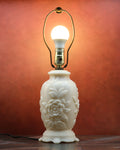 Vintage 1940s Aladdin Alacite Glass Electric Table Lamp – White Milk Glass Floral Boudoir Lamp