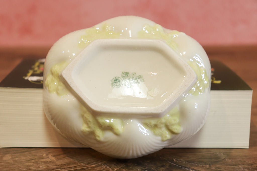 Vintage Belleek Ireland Shell Bowl – Yellow Lustre Trim, 7th Black Mark Porcelain Dish