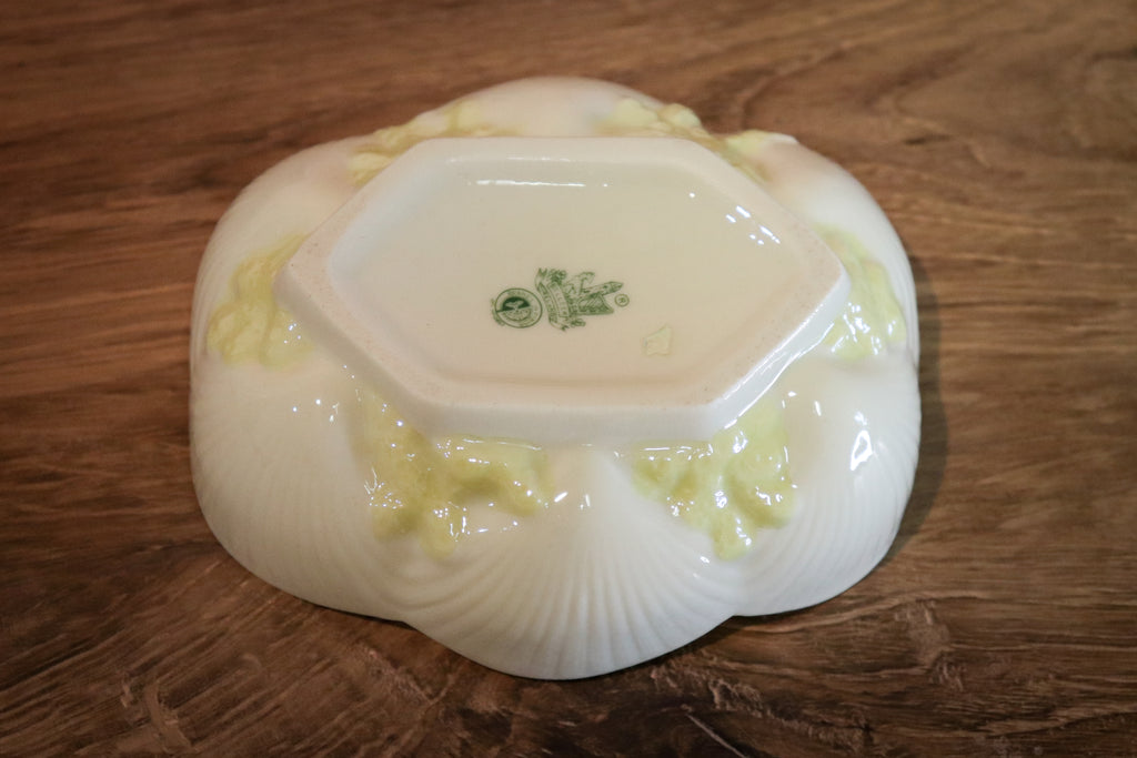 Vintage Belleek Ireland Shell Bowl – Yellow Lustre Trim, 7th Black Mark Porcelain Dish