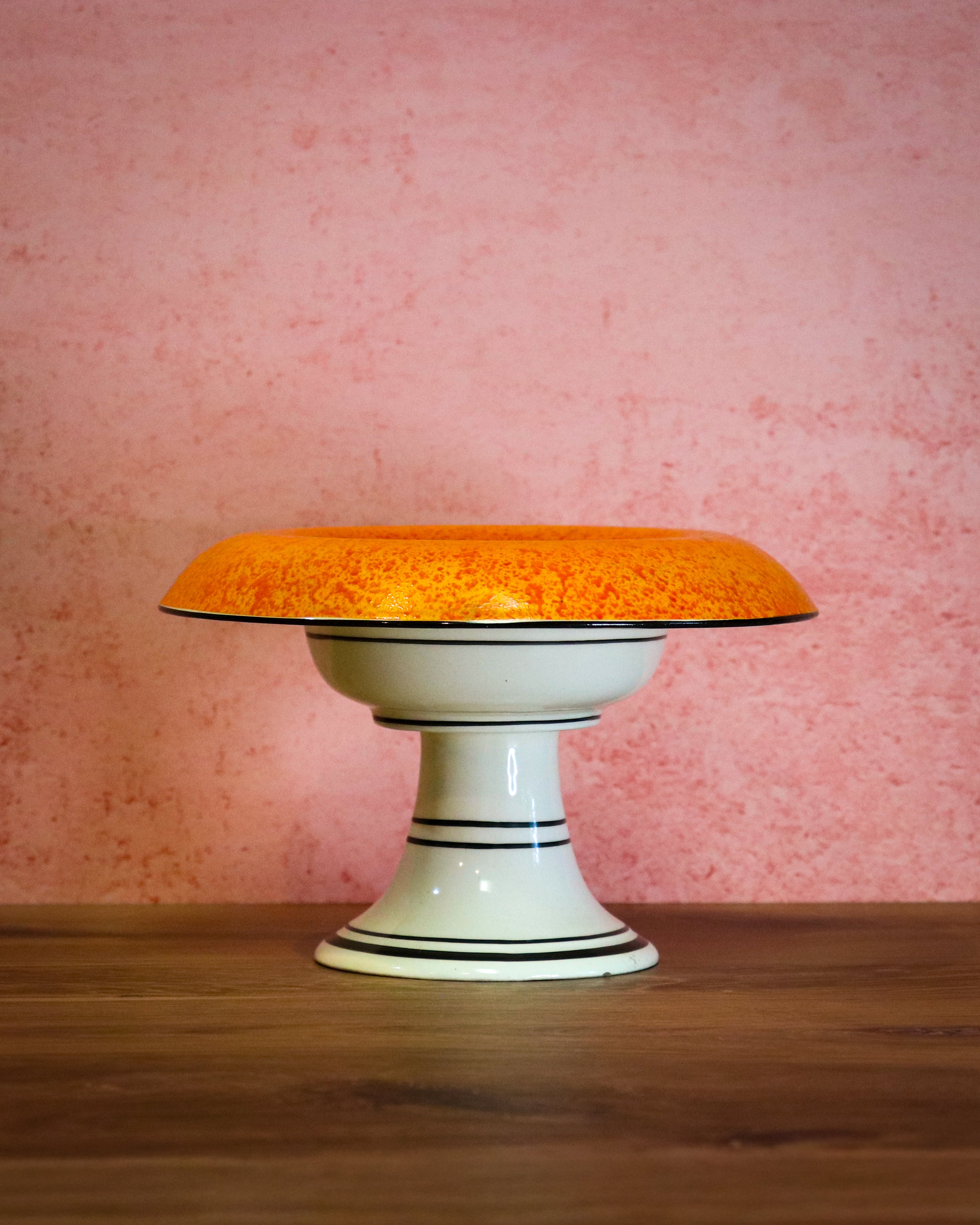 Art Deco Czechoslovakia Hand-Painted Orange Spatter Pedestal Compote Bowl