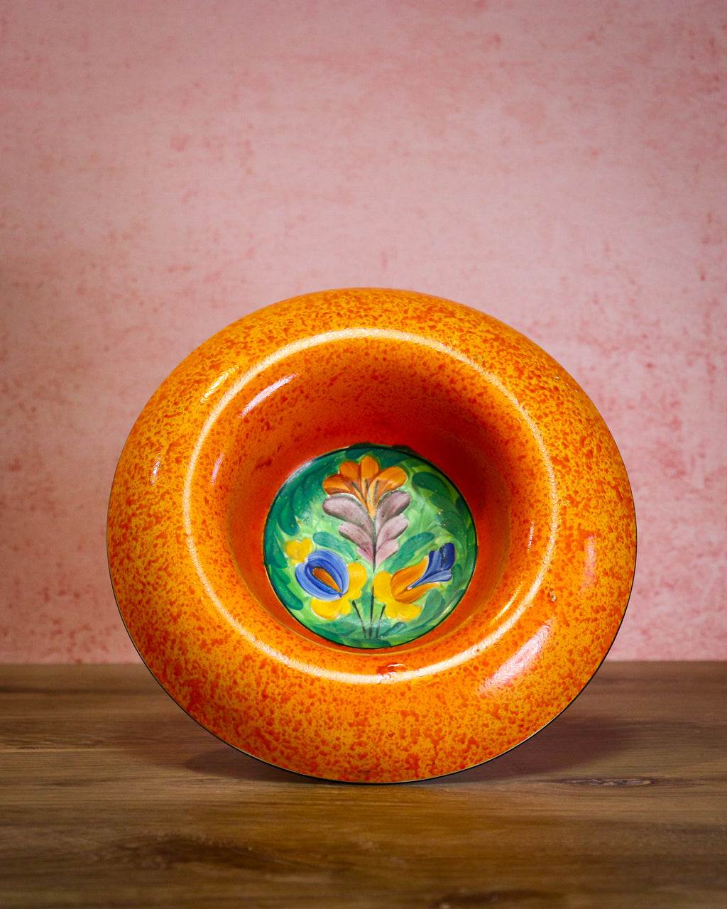 Art Deco Czechoslovakia Hand-Painted Orange Spatter Pedestal Compote Bowl