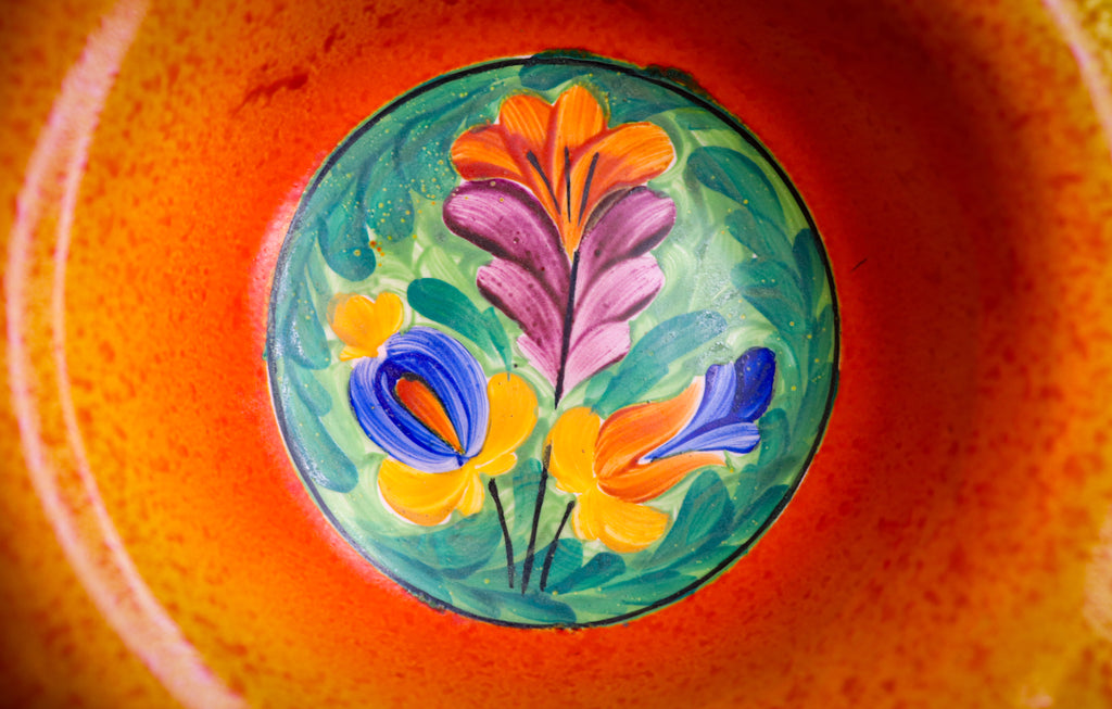 Art Deco Czechoslovakia Hand-Painted Orange Spatter Pedestal Compote Bowl