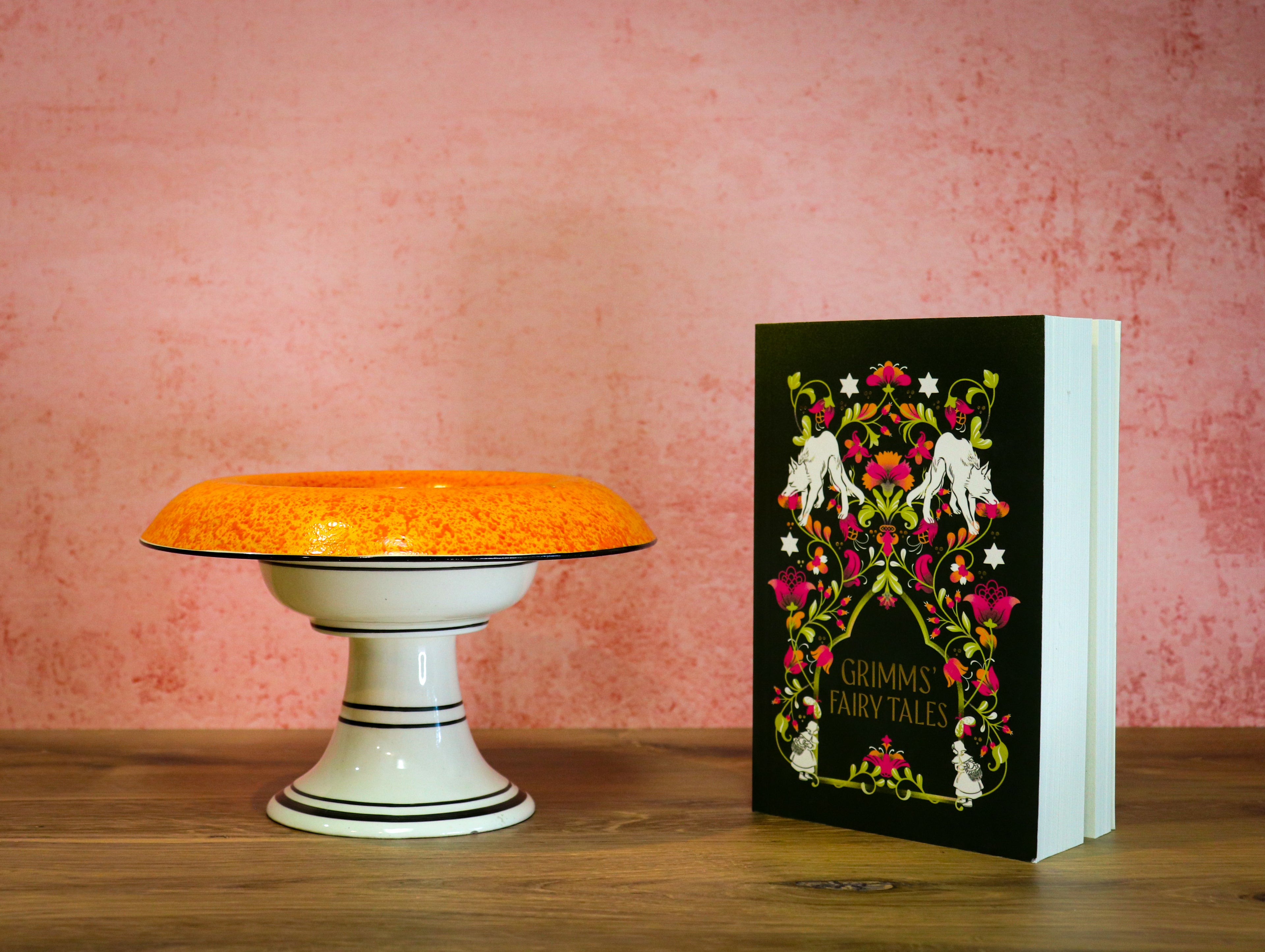 Art Deco Czechoslovakia Hand-Painted Orange Spatter Pedestal Compote Bowl
