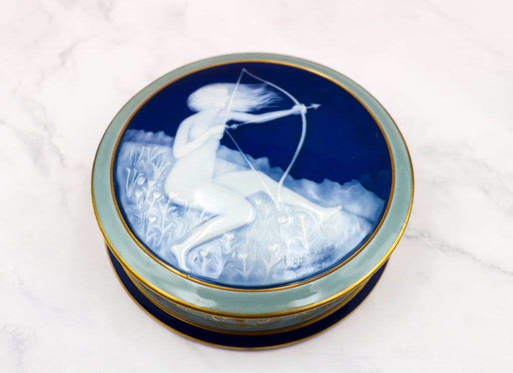Rare Antoine Barrière Limoges France Porcelain Trinket Box – Pâte-sur-Pâte "L'Archère" Art Deco