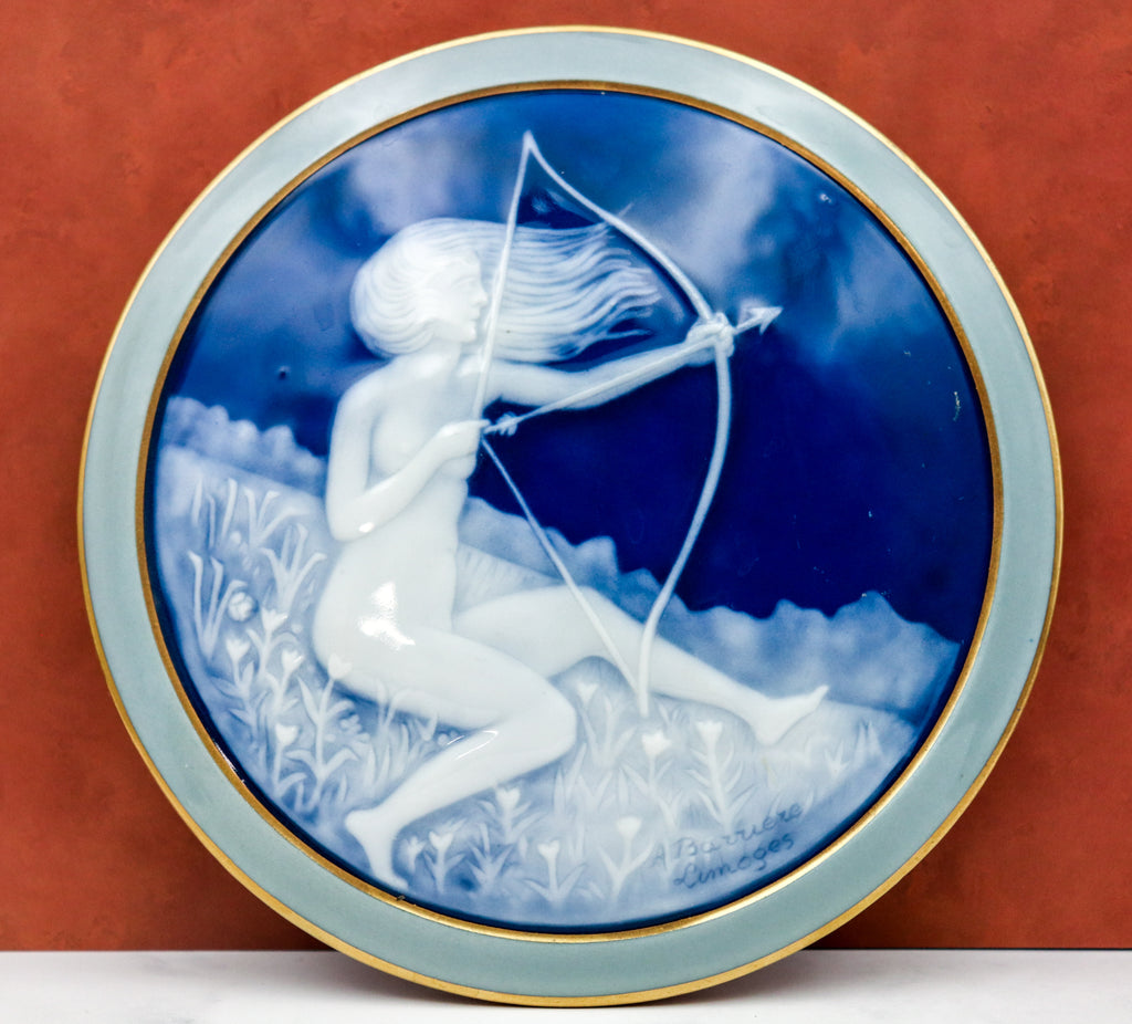 Rare Antoine Barrière Limoges France Porcelain Trinket Box – Pâte-sur-Pâte "L'Archère" Art Deco