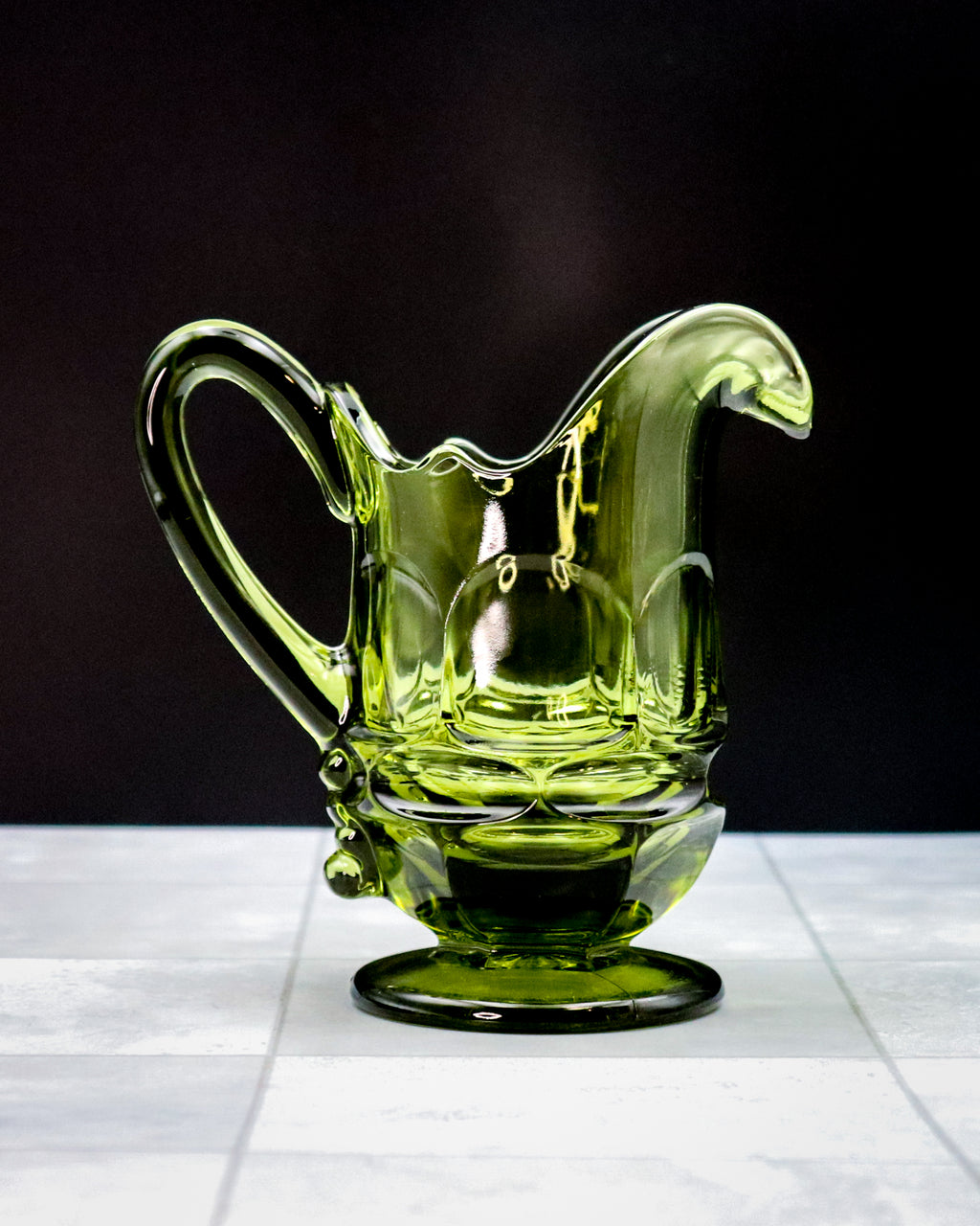 Vintage Fostoria Green Glass Creamer – Henry Ford Museum Exclusive Elegant Glass Pitcher