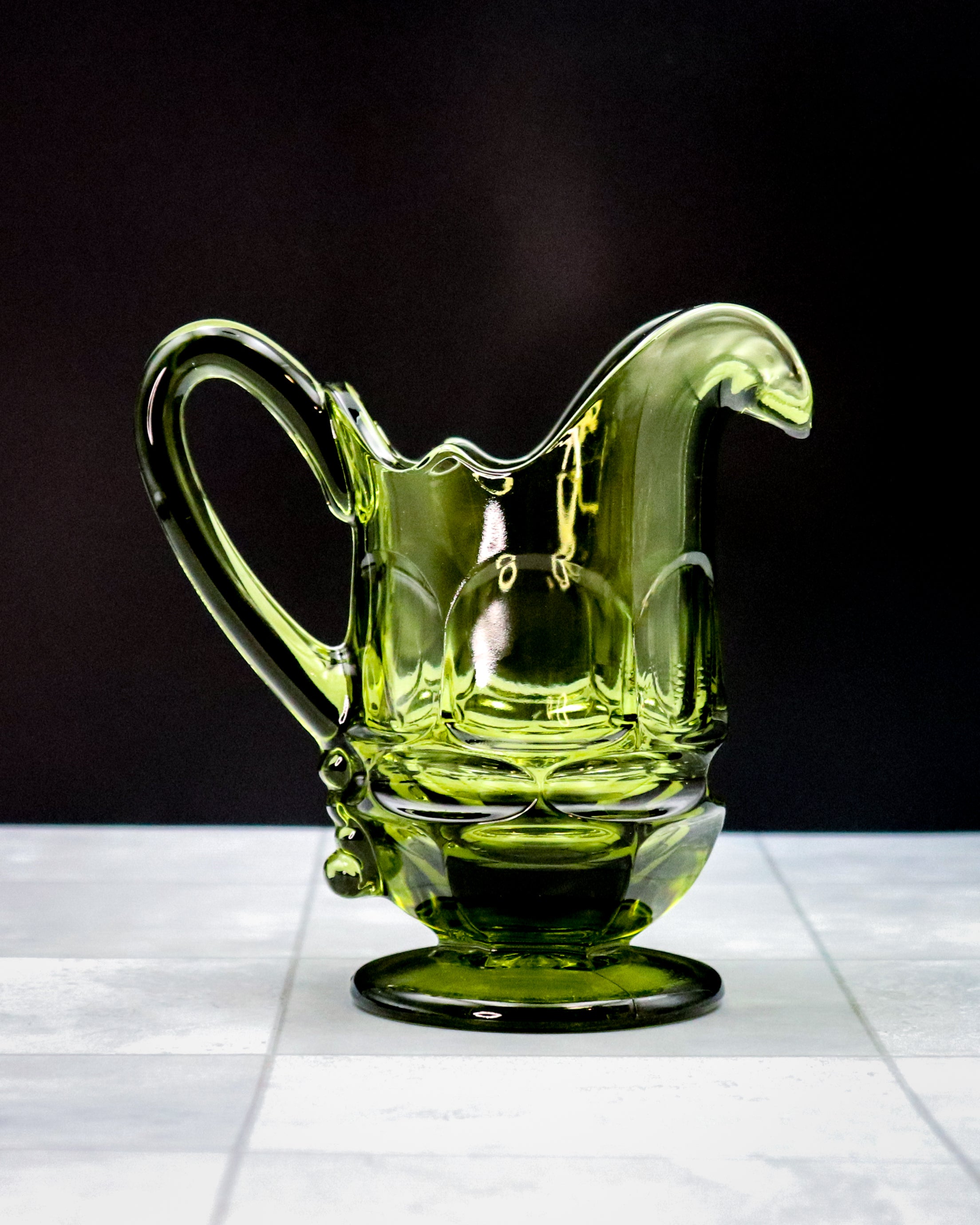 Vintage Fostoria Green Glass Creamer – Henry Ford Museum Exclusive Elegant Glass Pitcher