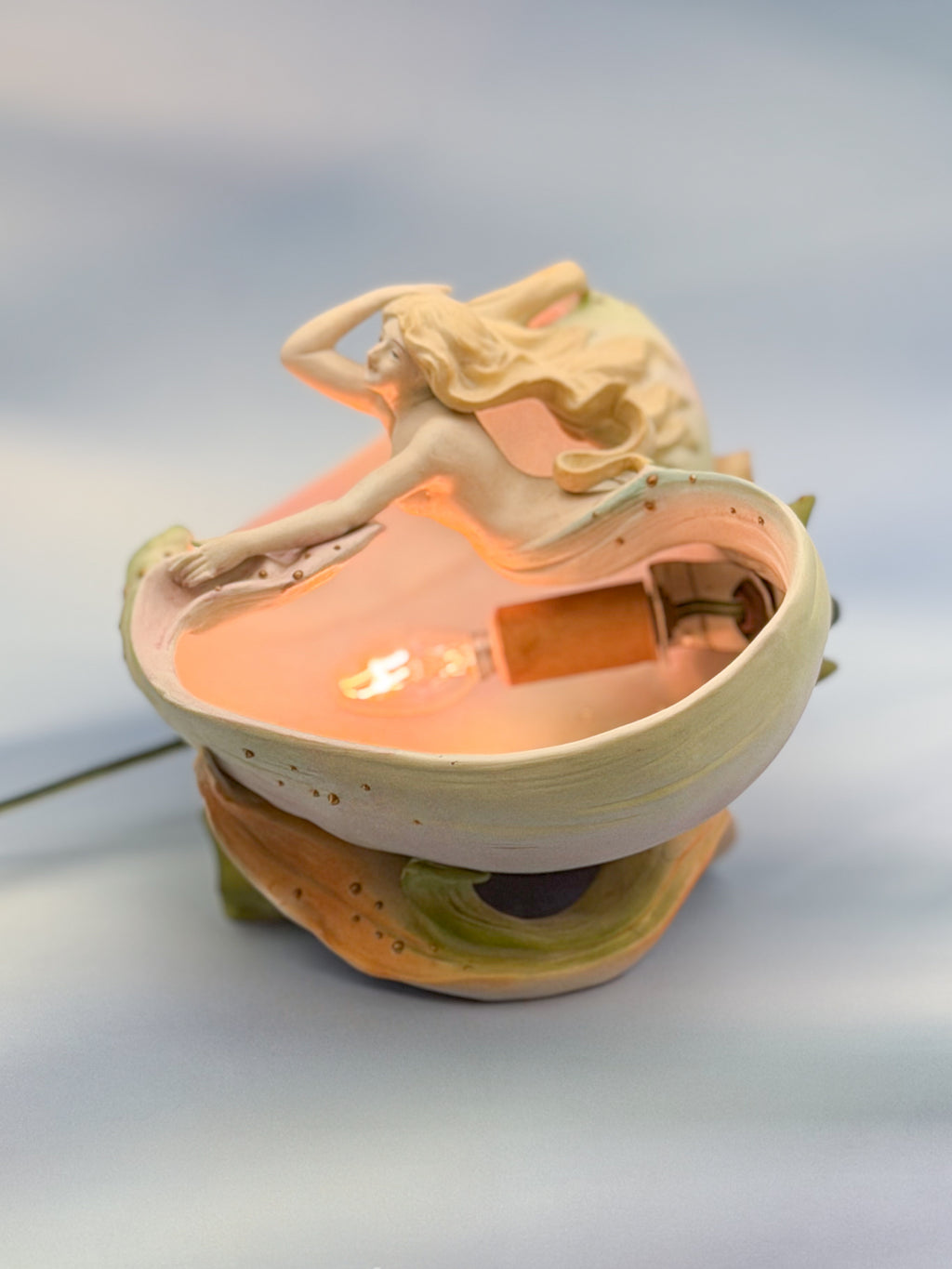 Royal Dux Art Nouveau Mermaid Shell Bowl – Antique Bohemian Porcelain Figural Centerpiece