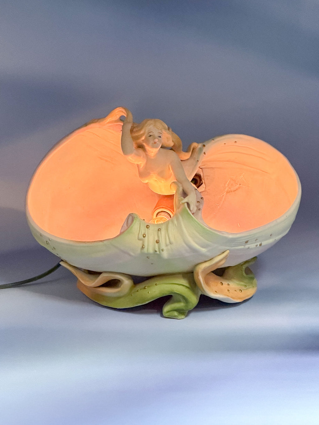 Royal Dux Art Nouveau Mermaid Shell Bowl – Antique Bohemian Porcelain Figural Centerpiece