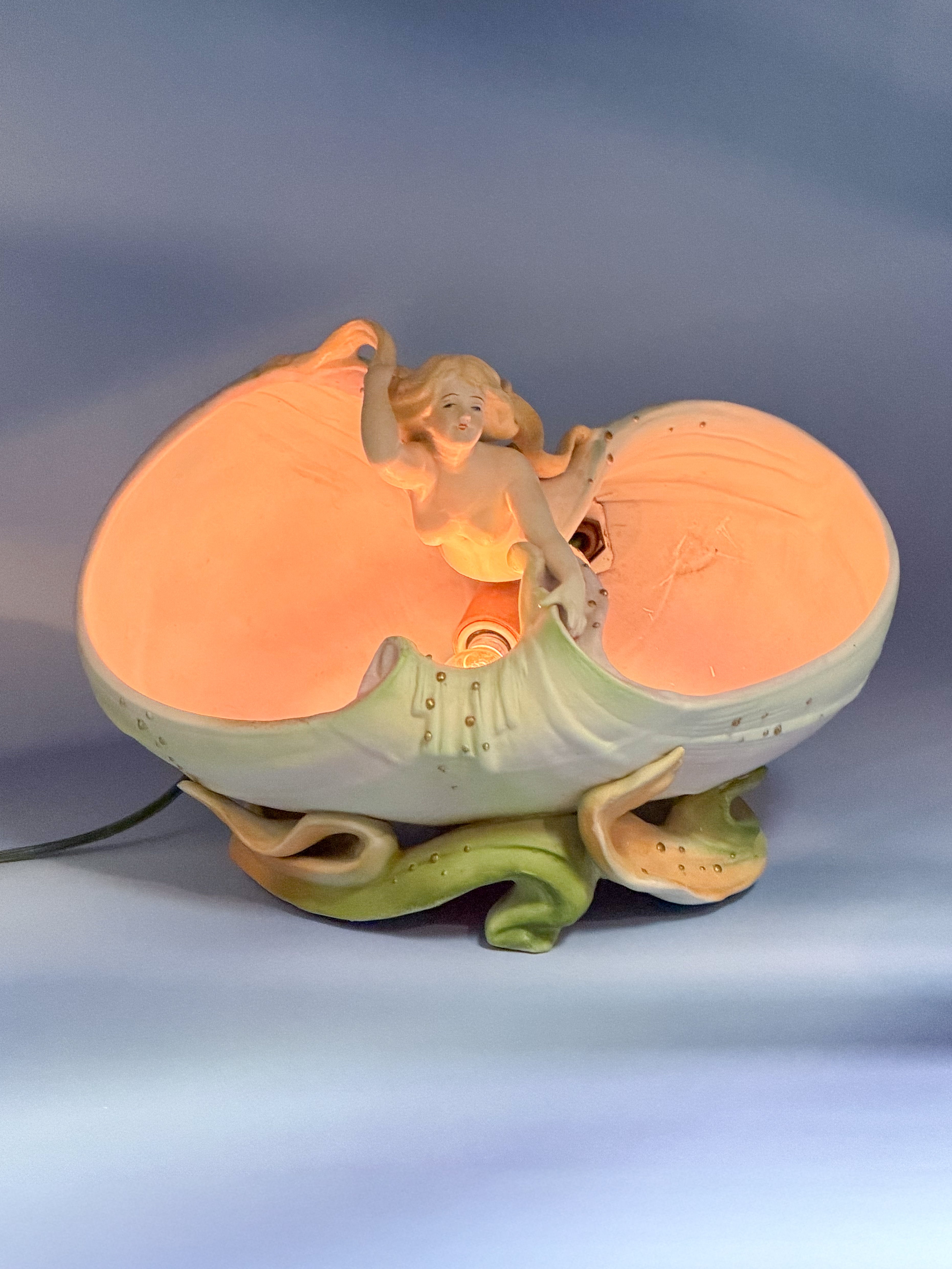 Royal Dux Art Nouveau Mermaid Shell Bowl – Antique Bohemian Porcelain Figural Centerpiece