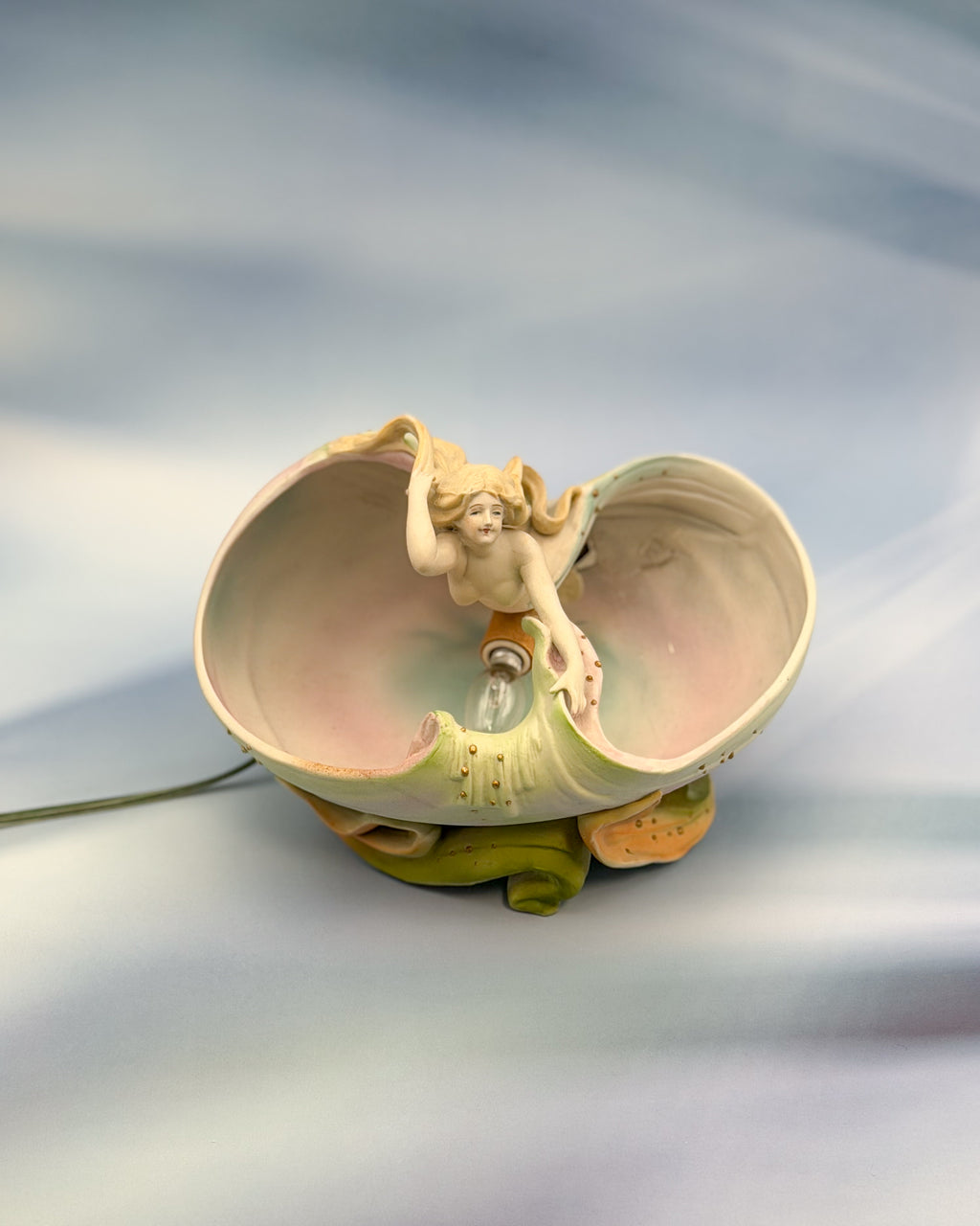 Royal Dux Art Nouveau Mermaid Shell Bowl – Antique Bohemian Porcelain Figural Centerpiece